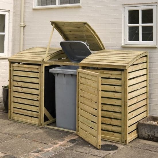 Stapleford Wooden Triple Bin Store In Natural Timber_1