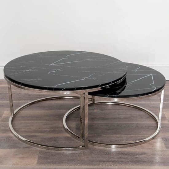 Stark Black Stone Set Of 2 Coffee Tables With Silver Frame_2