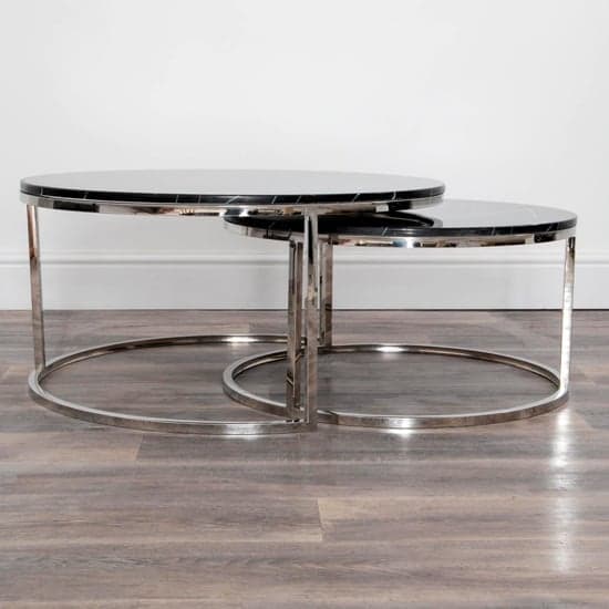 Stark Black Stone Set Of 2 Coffee Tables With Silver Frame_3