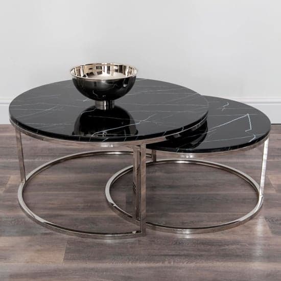 Stark Black Stone Set Of 2 Coffee Tables With Silver Frame_1