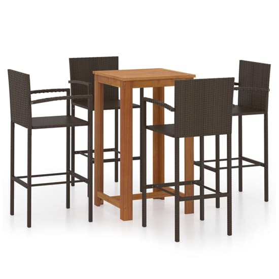 Starla Small Natural Wooden Bar Table With 4 Brown Bar Chairs_2