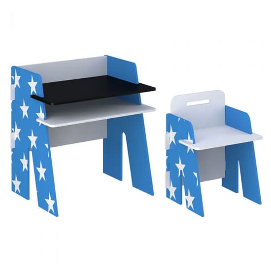 Stars Design Kids Desk With Chair In Blue And White_2