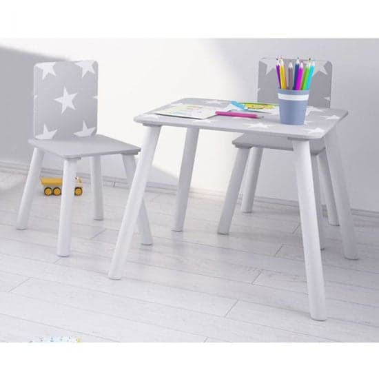 Stars Design Kids Sqaure Table With 2 Chairs In Grey And White_1