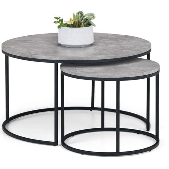 Salome Nesting Round Metal Coffee Tables In Concrete Effect_2