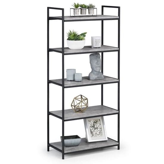Salome Tall Metal Bookcase In Concrete Effect_2