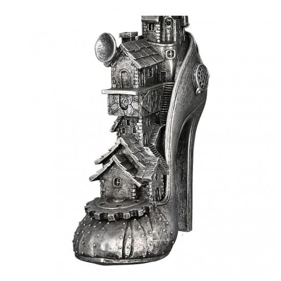 Steampunk High Heel Poly Sculpture In Antique Silver_4