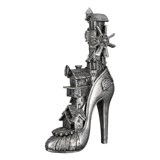 Steampunk High Heel Poly Sculpture In Antique Silver_1