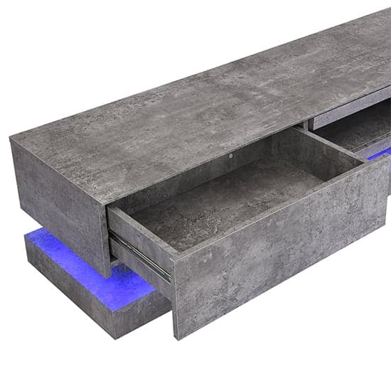 Step Wooden TV Stand In Concrete Effect With Multi LED Lighting_6