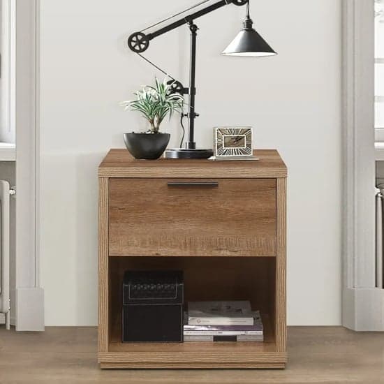 Stock Wooden Bedside Cabinet With 1 Drawer In Rustic Oak_2