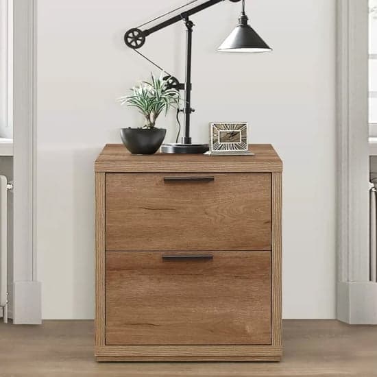 Stock Wooden Bedside Cabinet With 2 Drawers In Rustic Oak_2