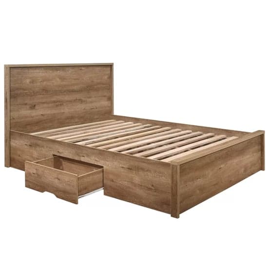 Stock Wooden Double Bed With 2 Drawers In Rustic Oak_5