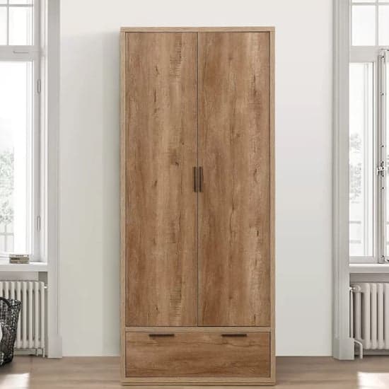 Stock Wooden Wardrobe With 2 Doors 1 Drawer In Rustic Oak_2