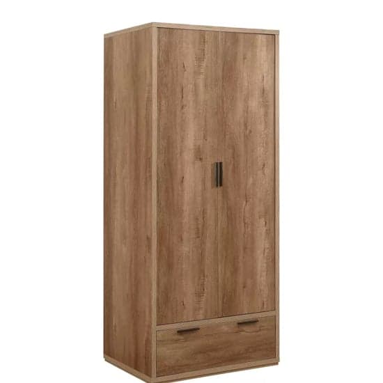 Stock Wooden Wardrobe With 2 Doors 1 Drawer In Rustic Oak_3