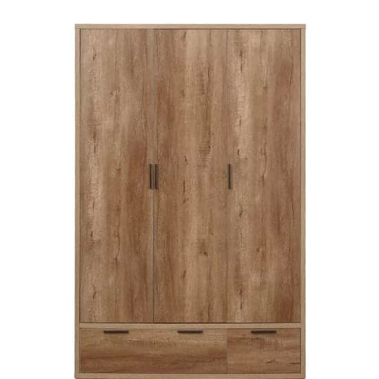 Stock Wooden Wardrobe With 3 Doors 2 Drawers In Rustic Oak_4