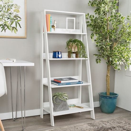 Stockholm Wooden 4-Tier Ladder Bookshelf In White_1