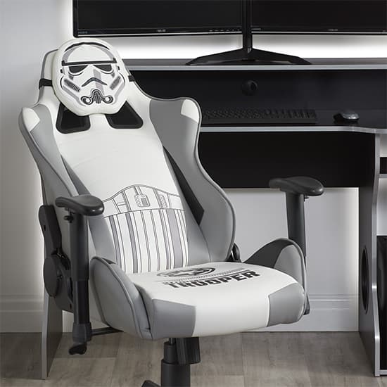 Stormtrooper Faux Leather Childrens Gaming Chair In White_8