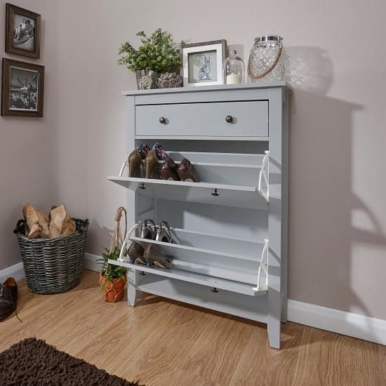 Duddo Wooden Shoe Cabinet In Grey With 2 Doors And 1 Drawer_2