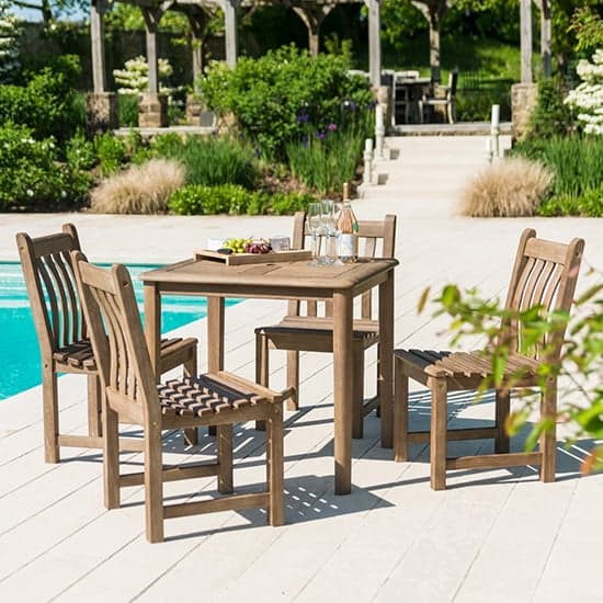 Strox Outdoor Wooden Dining Table With 4 Chairs In Chestnut_2