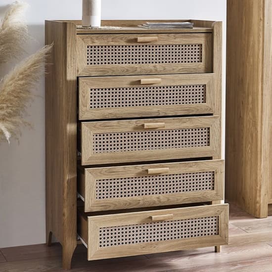 Sumter Wooden Chest Of 5 Drawers Tall In Oak_5