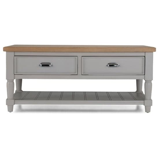 Sunburst Wooden Coffee Table In Grey And Solid Oak With 2 Drawer_2