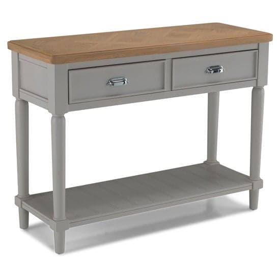 Sunburst Wooden Console Table In Grey And Solid Oak_1