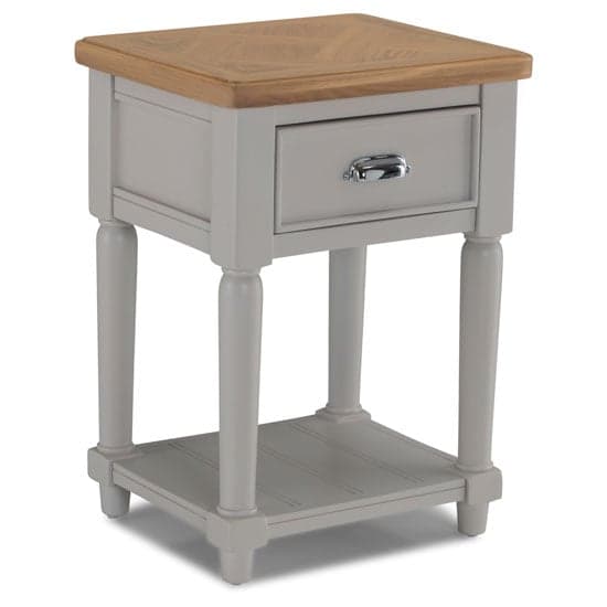 Sunburst Wooden Side Table In Grey And Solid Oak With 1 Drawer_2