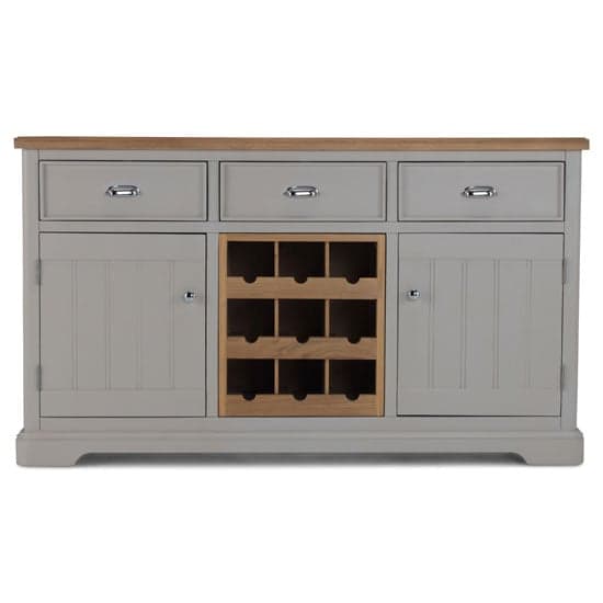 Sunburst Wooden Sideboard In Grey And Solid Oak With Wine Rack_2