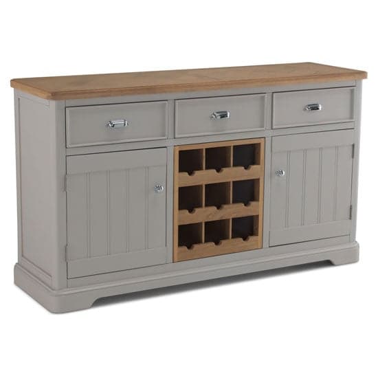 Sunburst Wooden Sideboard In Grey And Solid Oak With Wine Rack_1