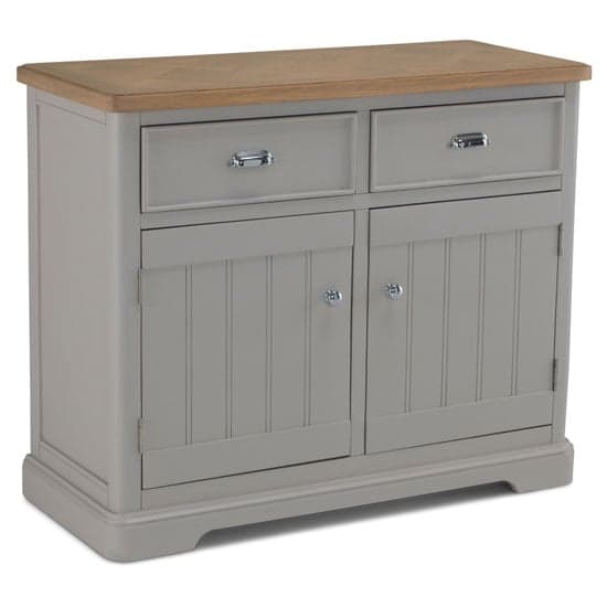 Sunburst Wooden Small Sideboard In Grey And Solid Oak_2