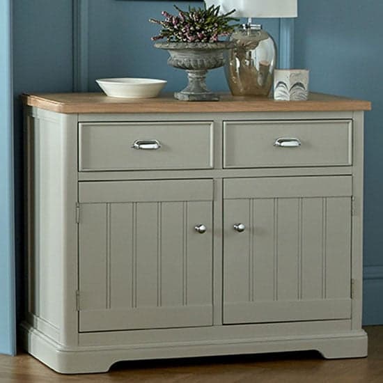Sunburst Wooden Small Sideboard In Grey And Solid Oak_1