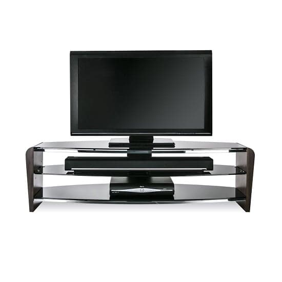 Finchley Medium Wooden TV Stand In Black With Black Glass