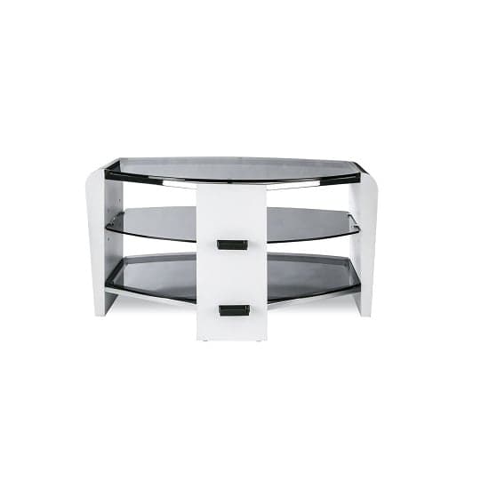 Finchley Wooden TV Stand In White Wood With Black Glass_4