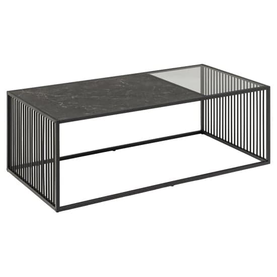 Surf Glass And Wooden Coffee Table In Black Marble Effect_2
