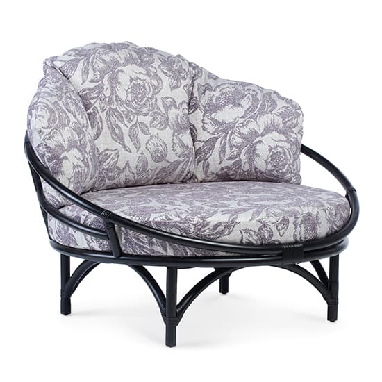 Surgut Rattan Snug Chair In Black With Floral Lilac Cushion_3