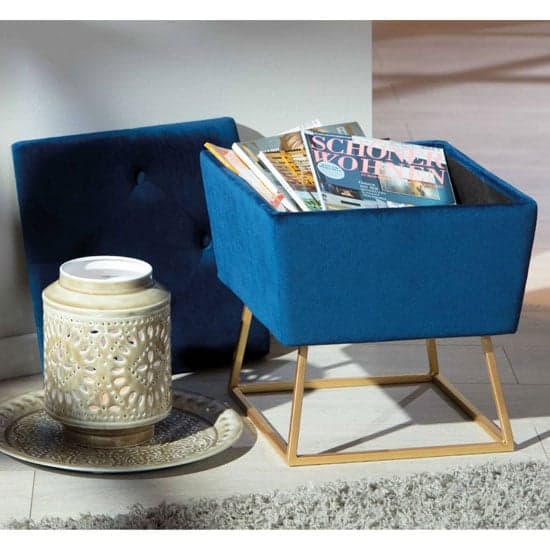Surin Fabric Storage Ottoman Stool In Blue With Metal Legs_2