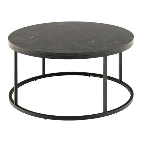Suva Wooden Coffee Table Round In Black Marble Effect_2