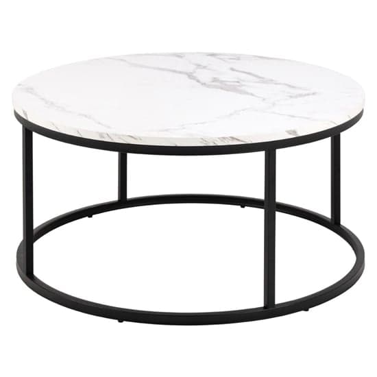 Suva Wooden Coffee Table Round In White Marble Effect_2
