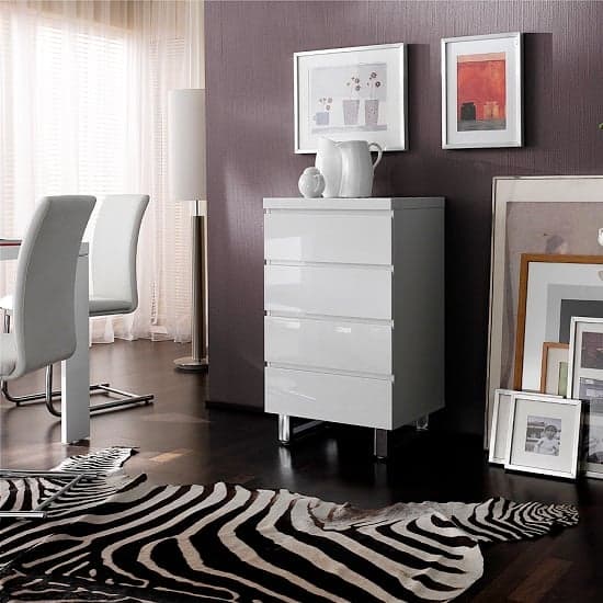 Sydney Chest Of Drawers in High Gloss White With 4 Drawers Furniture