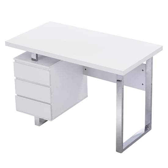 Sydney High Gloss Computer Desk With 3 Drawers In White Furniture in