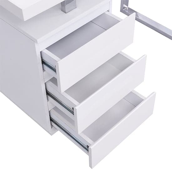 Sydney High Gloss Computer Desk With 3 Drawers In White Furniture in