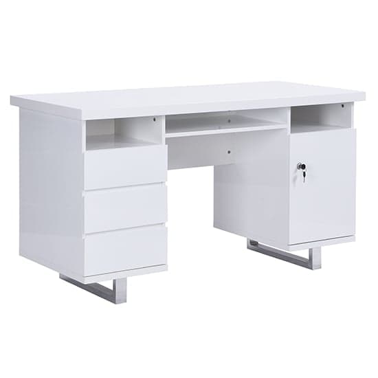 Sydney High Gloss Computer Desk In White With 3 Drawers Furniture in