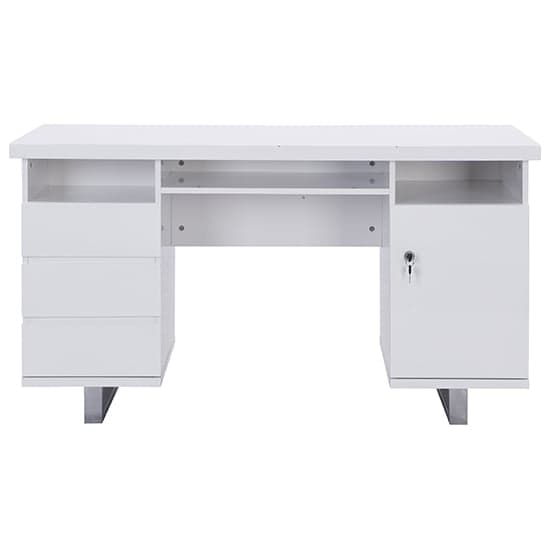 Sydney High Gloss Computer Desk In White With 3 Drawers Furniture in