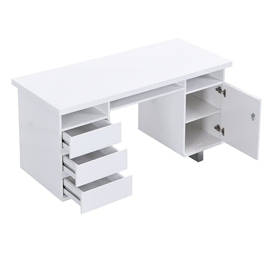 Sydney High Gloss Computer Desk In White With 3 Drawers_5
