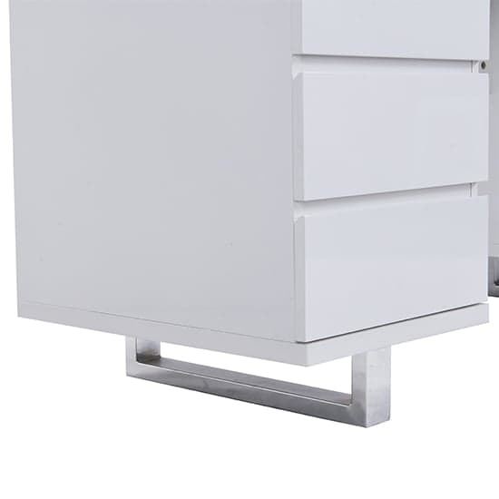 Sydney High Gloss Computer Desk In White With 3 Drawers Furniture in