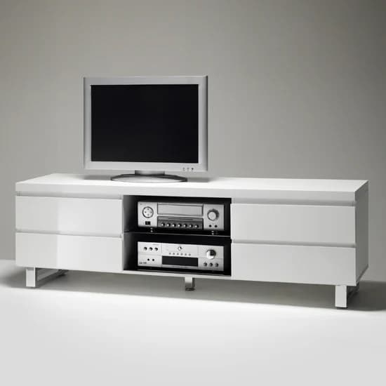 Sydney High Gloss TV Stand In White With 4 Drawers_11