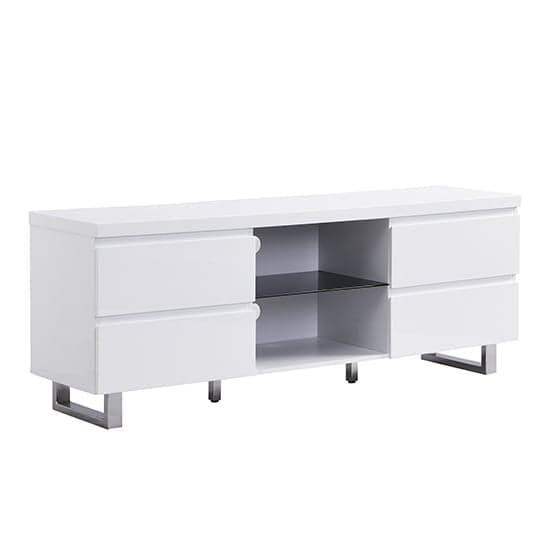 Sydney High Gloss TV Stand In White With 4 Drawers_3