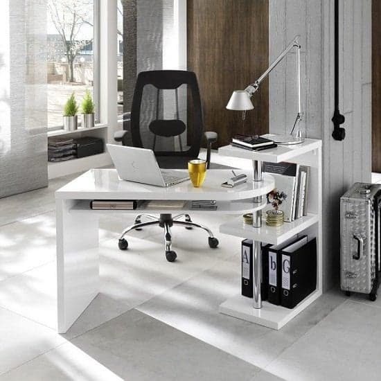 Sydney High Gloss Rotating Home And Office Laptop Desk in White_1