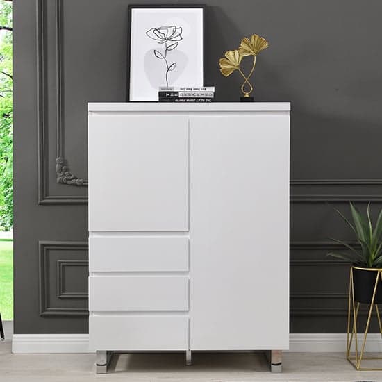Sydney Highboard In White High Gloss With 2 Door And 3 Drawers_4