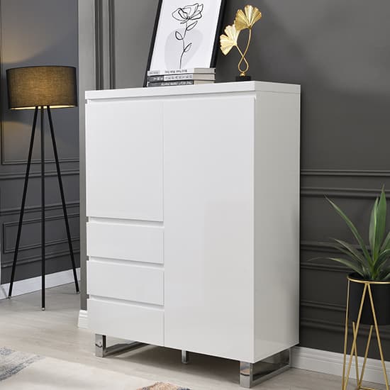 Sydney Highboard In White High Gloss With 2 Door And 3 Drawers_3