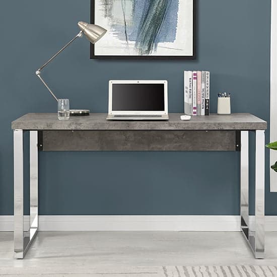 Sydney Wooden Laptop Desk In Concrete Effect With Chrome Frame_2